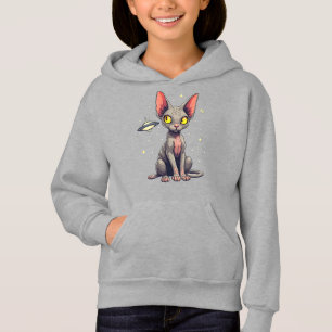 Kritzelige Sphynx-Katze-UFO-Weltraum-Cartoon-Kunst Hoodie