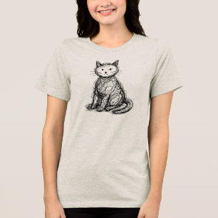 Kritzelkatze Abstrakte Skizze Minimalistische Katz Tri-Blend Shirt