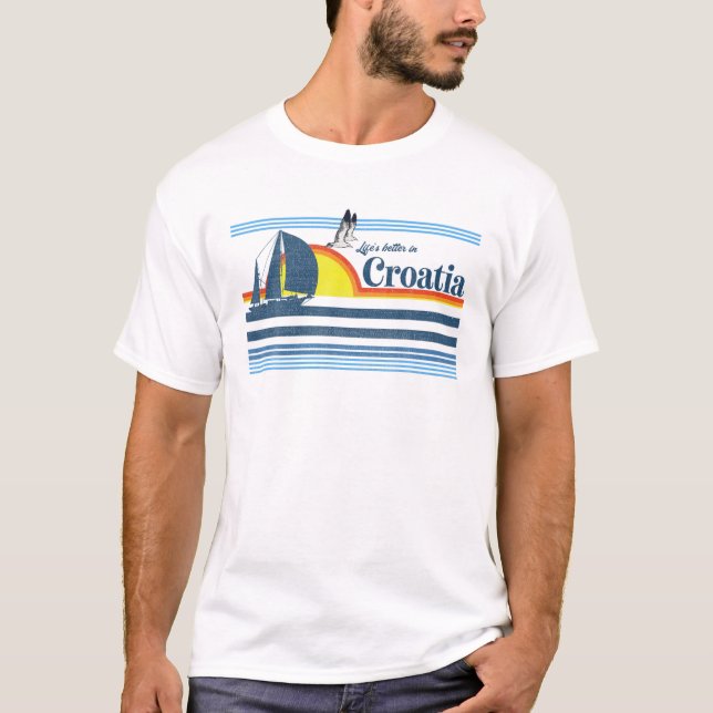 Kroatien - Beach Retro 70er 80er Segelboot Sunset T-Shirt (Vorderseite)