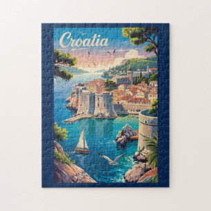 Kroatien Dubrovnik Illustration Reise Kunst Vintag