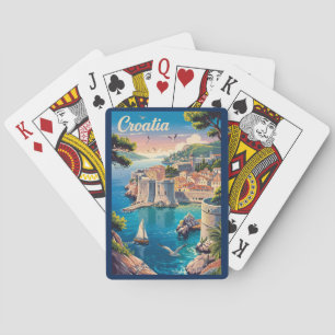 Kroatien Dubrovnik Illustration Reise Kunst Vintag Spielkarten