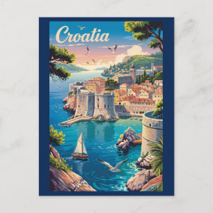 Kroatien Dubrovnik Illustration Reisen Vintag Postkarte