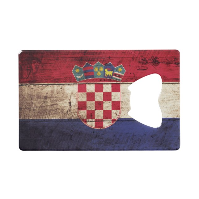 Kroatien-Flagge auf altem hölzernem Korn Geldbeutel Flaschenöffner (Vorderseite (Horizontal))