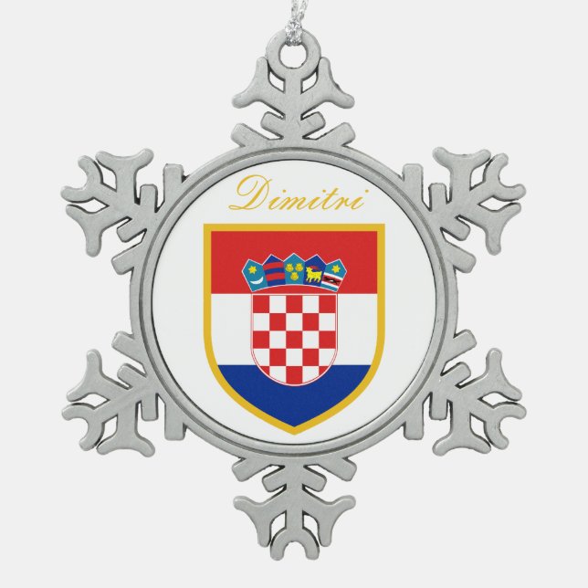 Kroatien-Flagge personalisiert Schneeflocken Zinn-Ornament (Vorderseite)