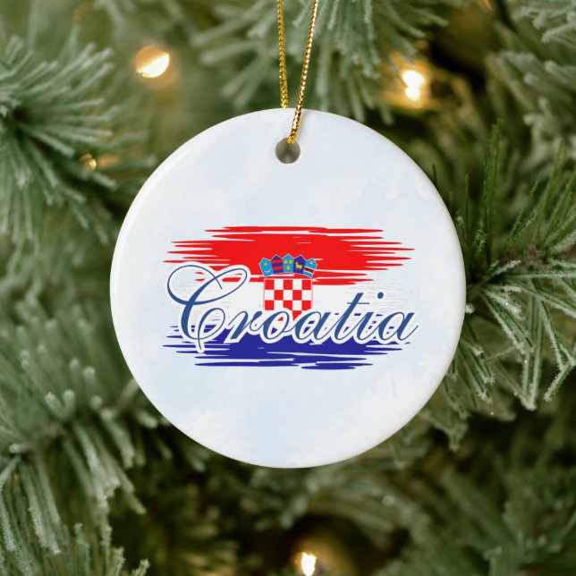 Kroatien-Flaggenkarte Keramik Ornament (Baum)