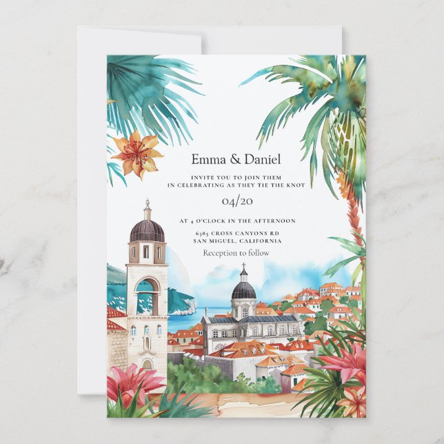 Kroatien Hochzeit in Urlaubsort Einladung (Vorderseite)