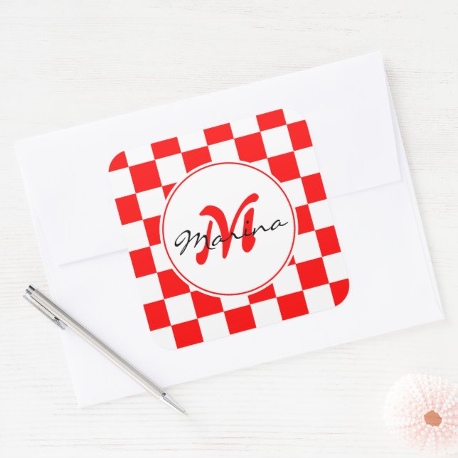 Kroatien | Hrvatska | Name Monogram Quadratischer Aufkleber (Umschlag)