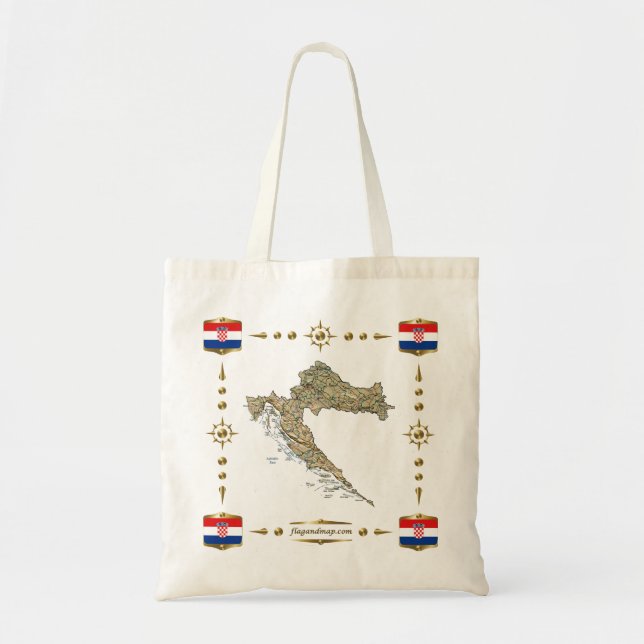 Kroatien-Karte + Flaggen-Tasche Tragetasche (Vorne)