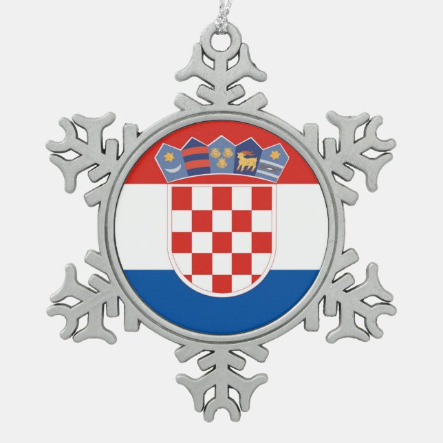 Kroatien-Landesflaggesymbol lang Schneeflocken Zinn-Ornament (Vorderseite)