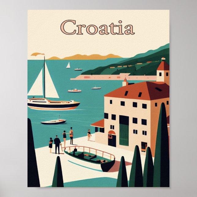 Kroatien Minimalistisch Vintage Poster Art (Vorne)
