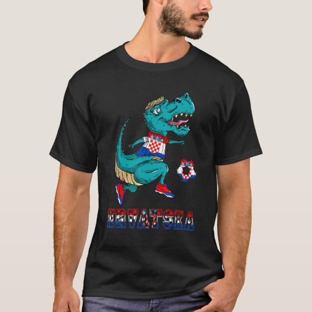 Kroatien Rex Dino Soccer Team Kroatien Flaggenstaa T-Shirt (Vorderseite)