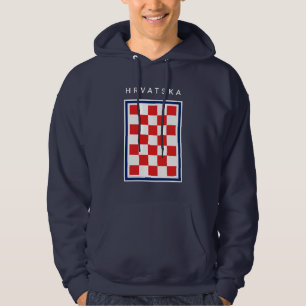 Kroatien Schachbrett Blau Rand Hoodie