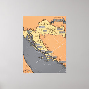 Kroatien Vintage alte Karte Leinwanddruck