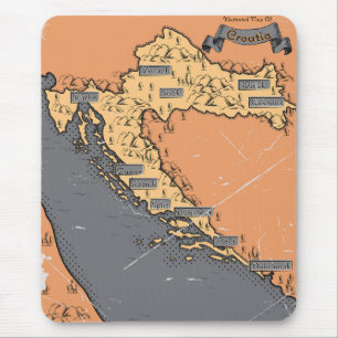 Kroatien Vintage alte Karte Mousepad