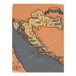 Kroatien Vintage alte Karte Poster