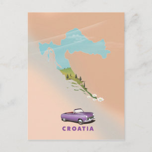 Kroatienkarte illustrierter Druckposter. Postkarte