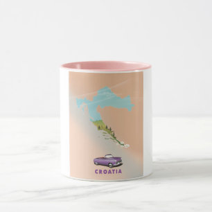 Kroatienkarte illustrierter Druckposter. Tasse