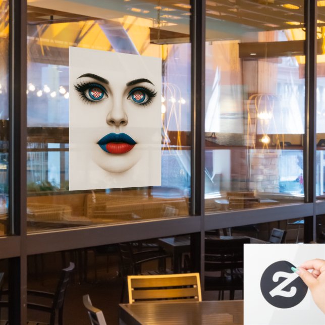 Kroatisch Beauty Eyes & Lips Pop Portrait Fensteraufkleber (Restaurantfenster)