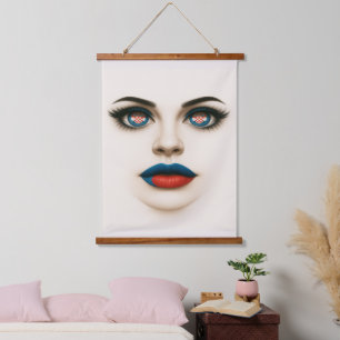 Kroatisch Beauty Eyes & Lips Pop Portrait Wandteppich Mit Holzrahmen