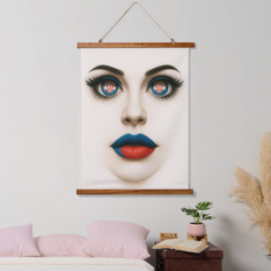 Kroatisch Beauty Eyes & Lips Pop Portrait Wandteppich Mit Holzrahmen