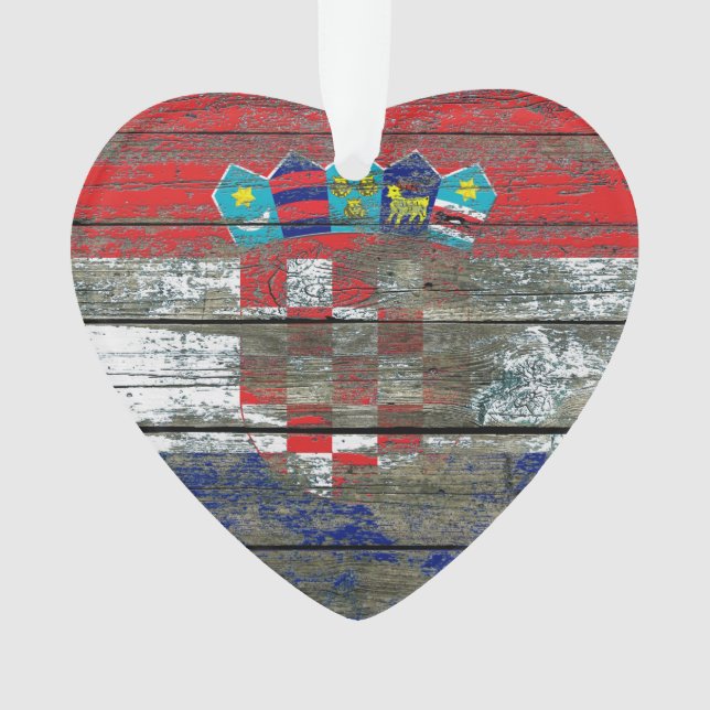 Kroatische Flagge auf rauem Holz verschalt Effekt Ornament (Vorderseite)
