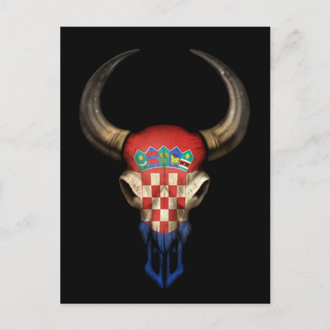 Kroatische Flagge Bull Skull auf schwarz Postkarte (Vorderseite)