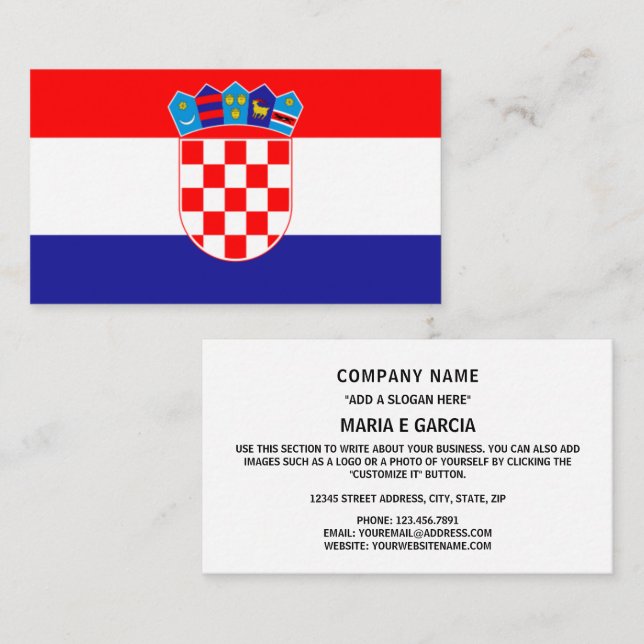 Kroatische Flagge, Flagge Kroatiens Visitenkarte (Vorne/Hinten)