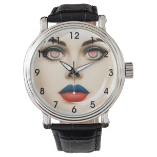 Kroatische Flagge Gesicht – Augen & Lippen Pop Art Armbanduhr