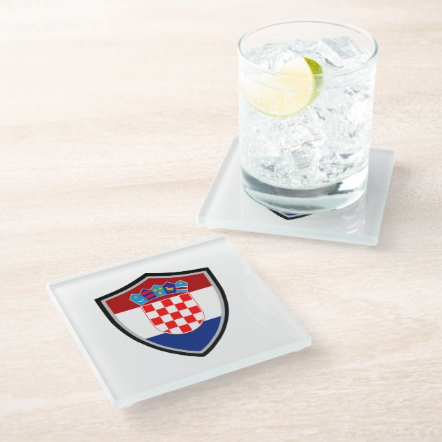 kroatische Flagge Glasuntersetzer (Schrägansicht)