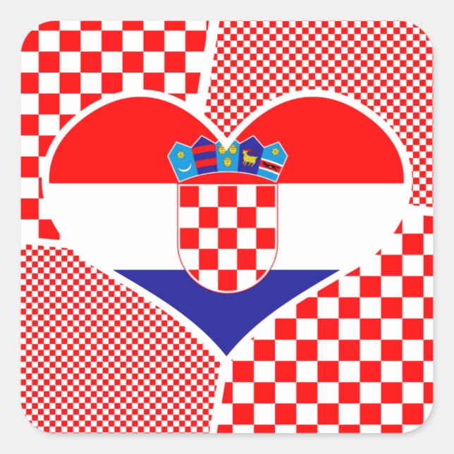 Kroatische Flagge im Herzen Quadratischer Aufkleber (Vorderseite)