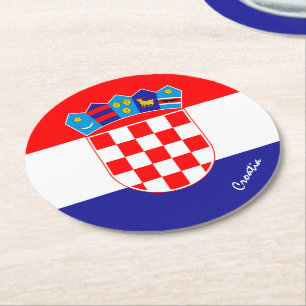 Kroatische Flagge & Kroatien Hochzeit, Party/Sport Runder Pappuntersetzer