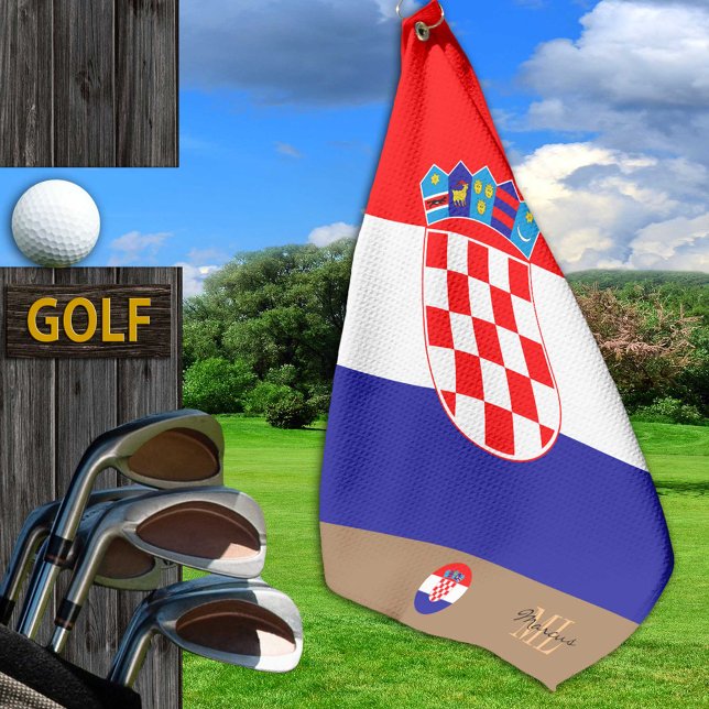 Kroatische Flagge & Kroatien, mit Monogramm / Golf Golfhandtuch (Von Creator hochgeladen)