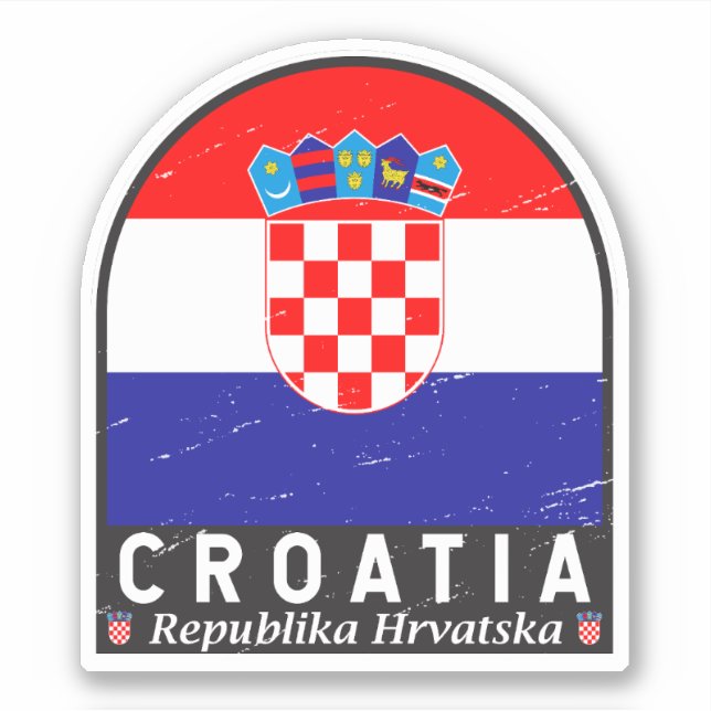 Kroatische Flaggenmarke gestört Vintag Aufkleber (Vorderseite)