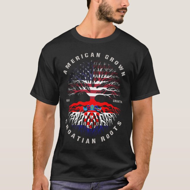 Kroatische Roots-Flagge für Amerikanische Grown T-Shirt (Vorderseite)
