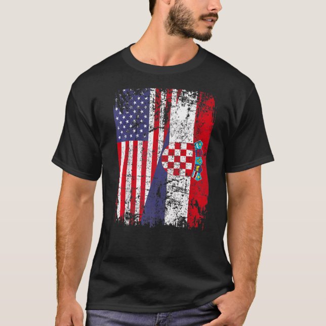 Kroatische Roots Halbamerikanische Flagge Kroatien T-Shirt (Vorderseite)
