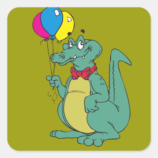 Krokodil/Alligator mit Balloonsticker Quadratischer Aufkleber (Vorderseite)