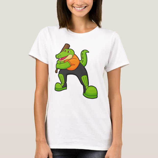 Krokodil am Cricket mit Cricket-Schläger T-Shirt (Vorderseite)