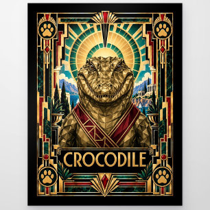 Krokodil, Art Deco Wildlife Postkarte