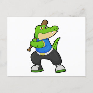 Krokodil beim Baseball mit Baseballschläger Postkarte
