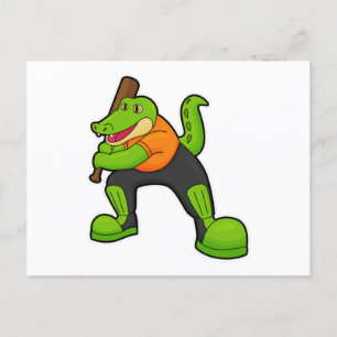 Krokodil beim Cricket mit Cricket-Schläger Postkarte