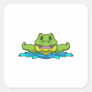 Krokodil beim Schwimmen im Wasser Quadratischer Aufkleber