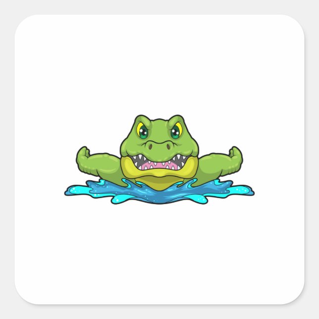 Krokodil beim Schwimmen im Wasser Quadratischer Aufkleber (Vorderseite)