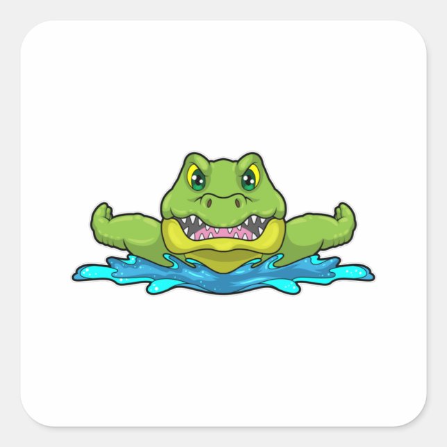 Krokodil beim Schwimmen im Wasser Quadratischer Aufkleber (Vorderseite)