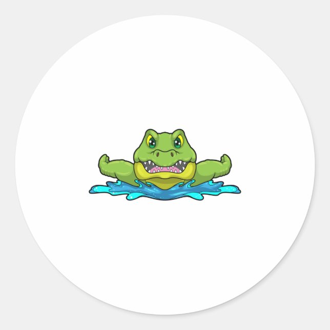 Krokodil beim Schwimmen im Wasser Runder Aufkleber (Vorderseite)