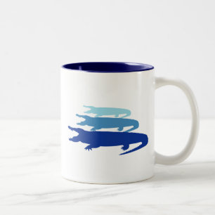 Krokodil-Einband (blau) Zweifarbige Tasse