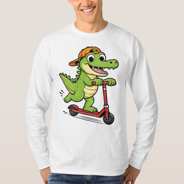 Krokodil fährt Roller T-Shirt (Vorderseite)