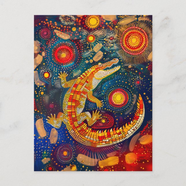 Krokodil im aborigines Dot Art Stil Postkarte (Vorderseite)