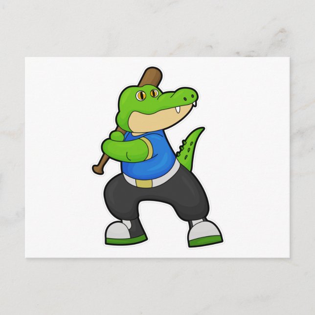 Krokodil im Baseball mit Baseballschläger Postkarte (Vorderseite)
