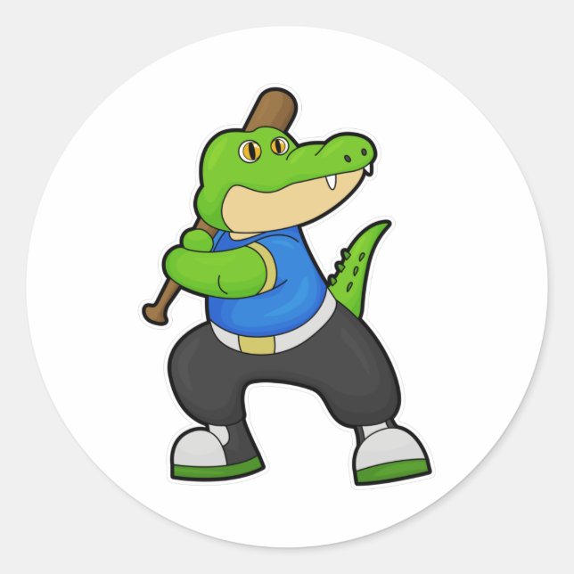 Krokodil im Baseball mit Baseballschläger Runder Aufkleber (Vorderseite)