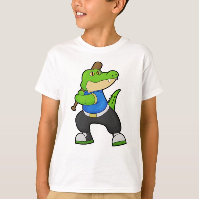 Krokodil im Baseball mit Baseballschläger T-Shirt (Vorderseite)
